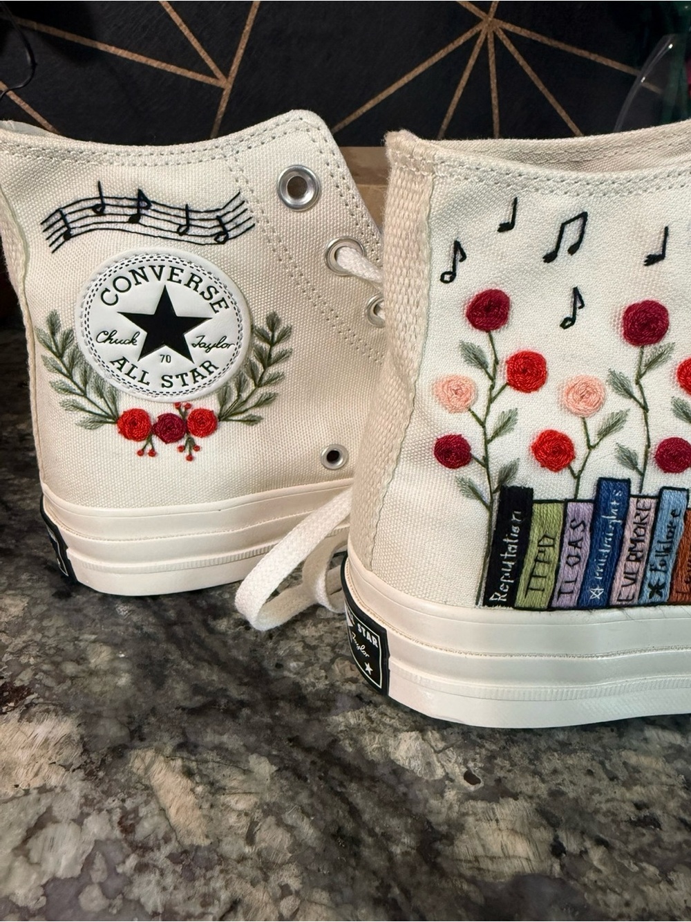 Converse White High-Top Sneakers with Hand-Painted Floral & Book Design. UNISEX - Picture 7 of 9